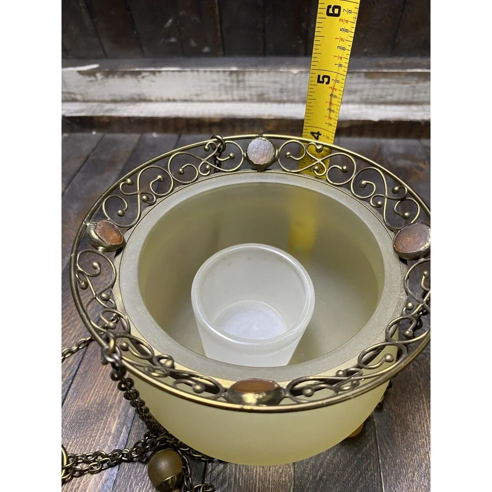 PartyLite Frosted Amber Glass Hanging Votive Candle Holders Pair Ornate Brass - Picture 9 of 9